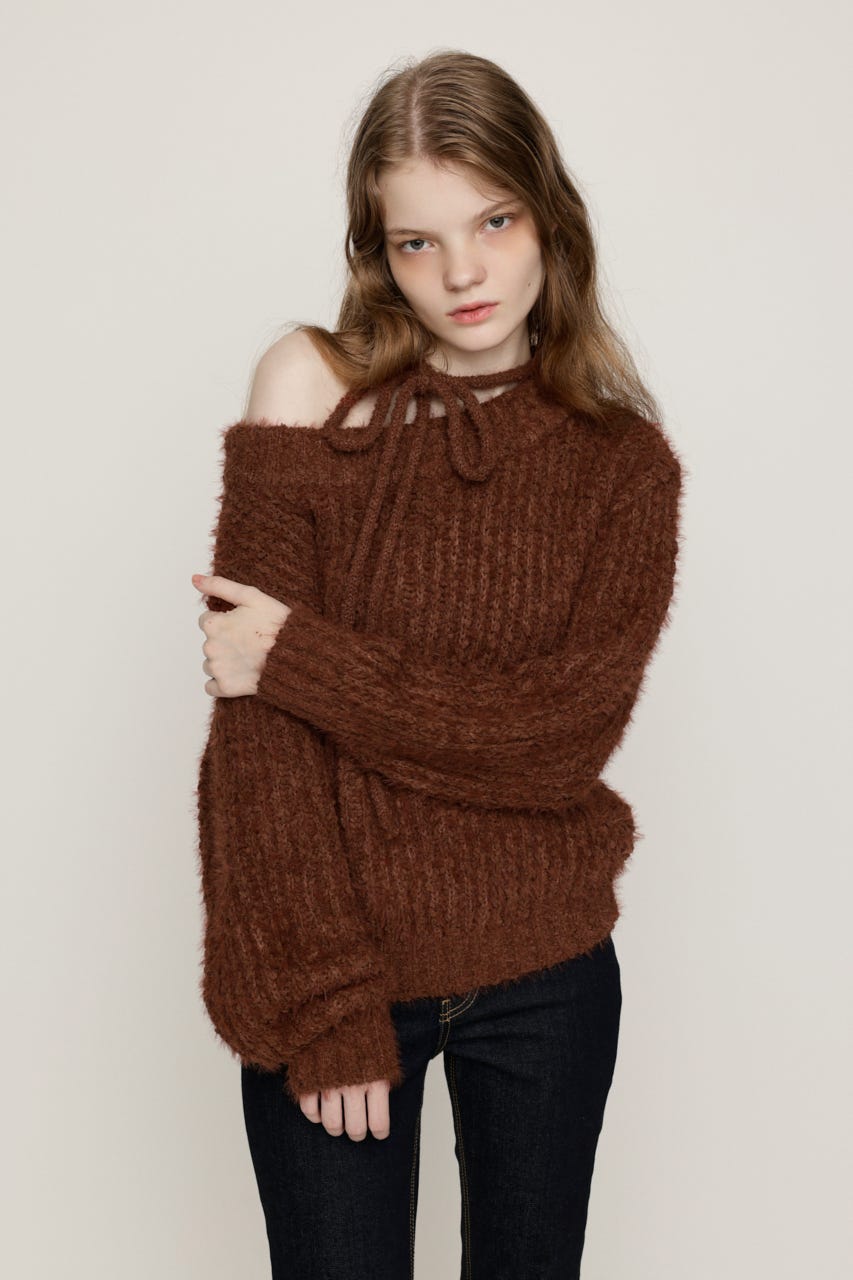MANYWAY SHOULDER SHAGGY トップス BRN FREE