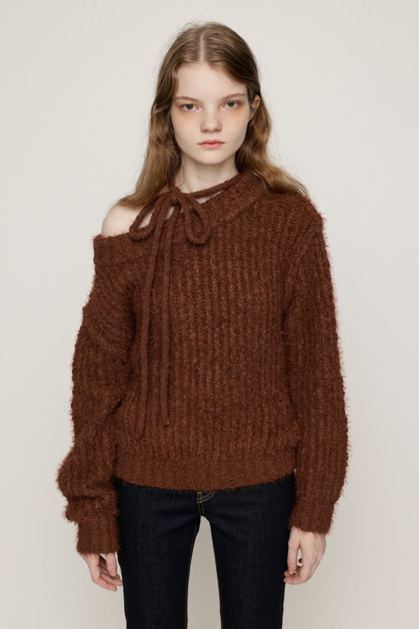 MANYWAY SHOULDER SHAGGY トップス BRN FREE