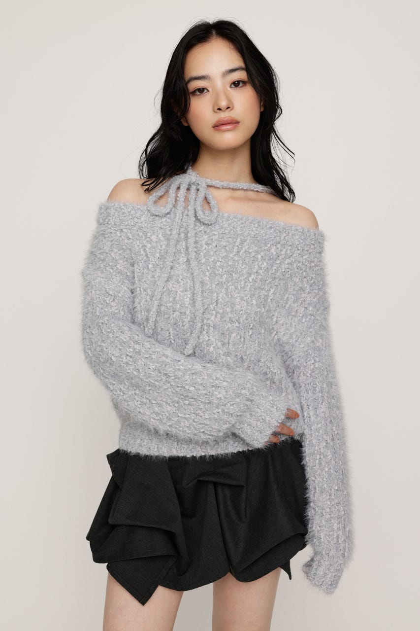 MANYWAY SHOULDER SHAGGY トップス L/GRY FREE