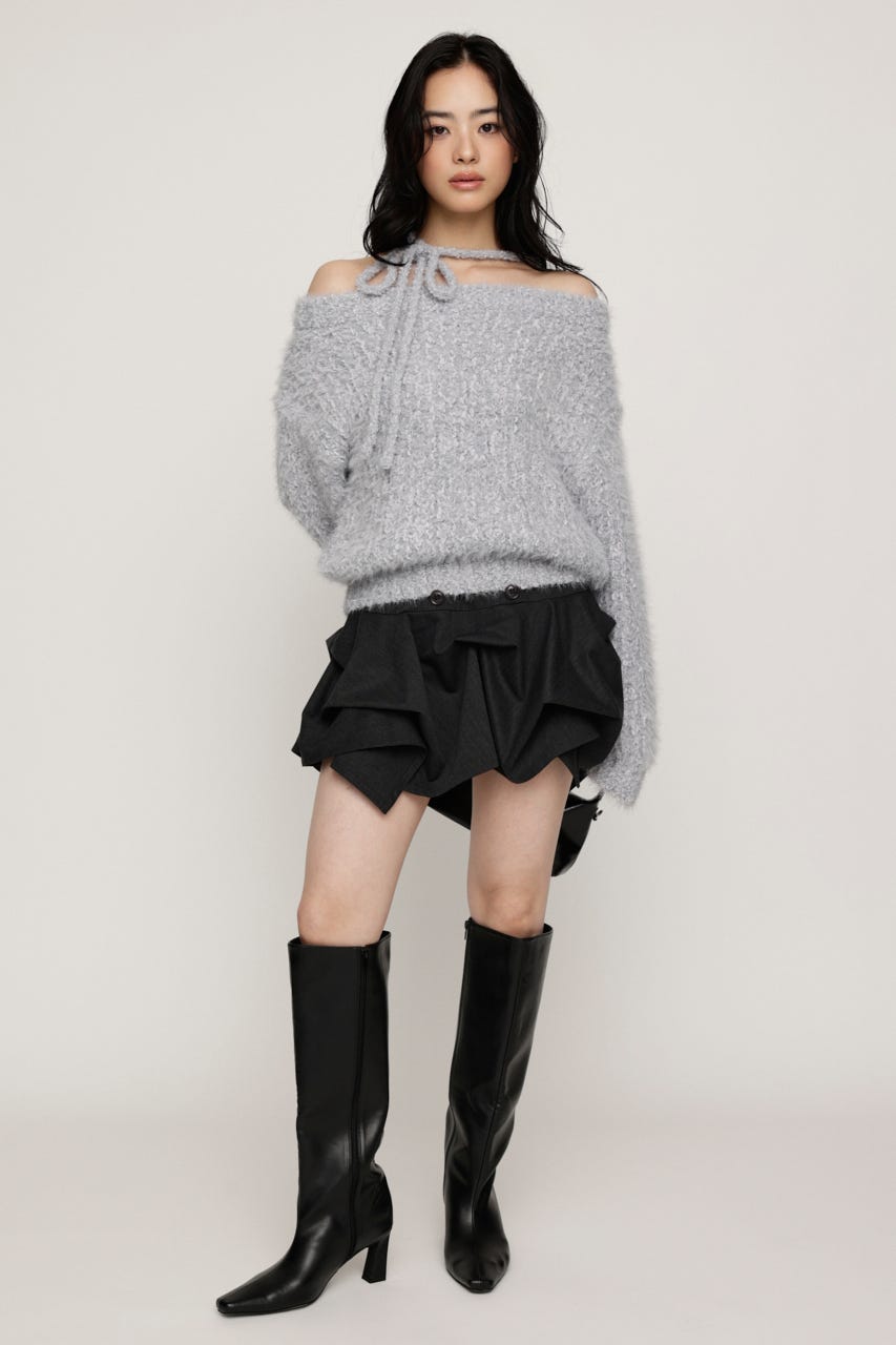 MANYWAY SHOULDER SHAGGY トップス L/GRY FREE