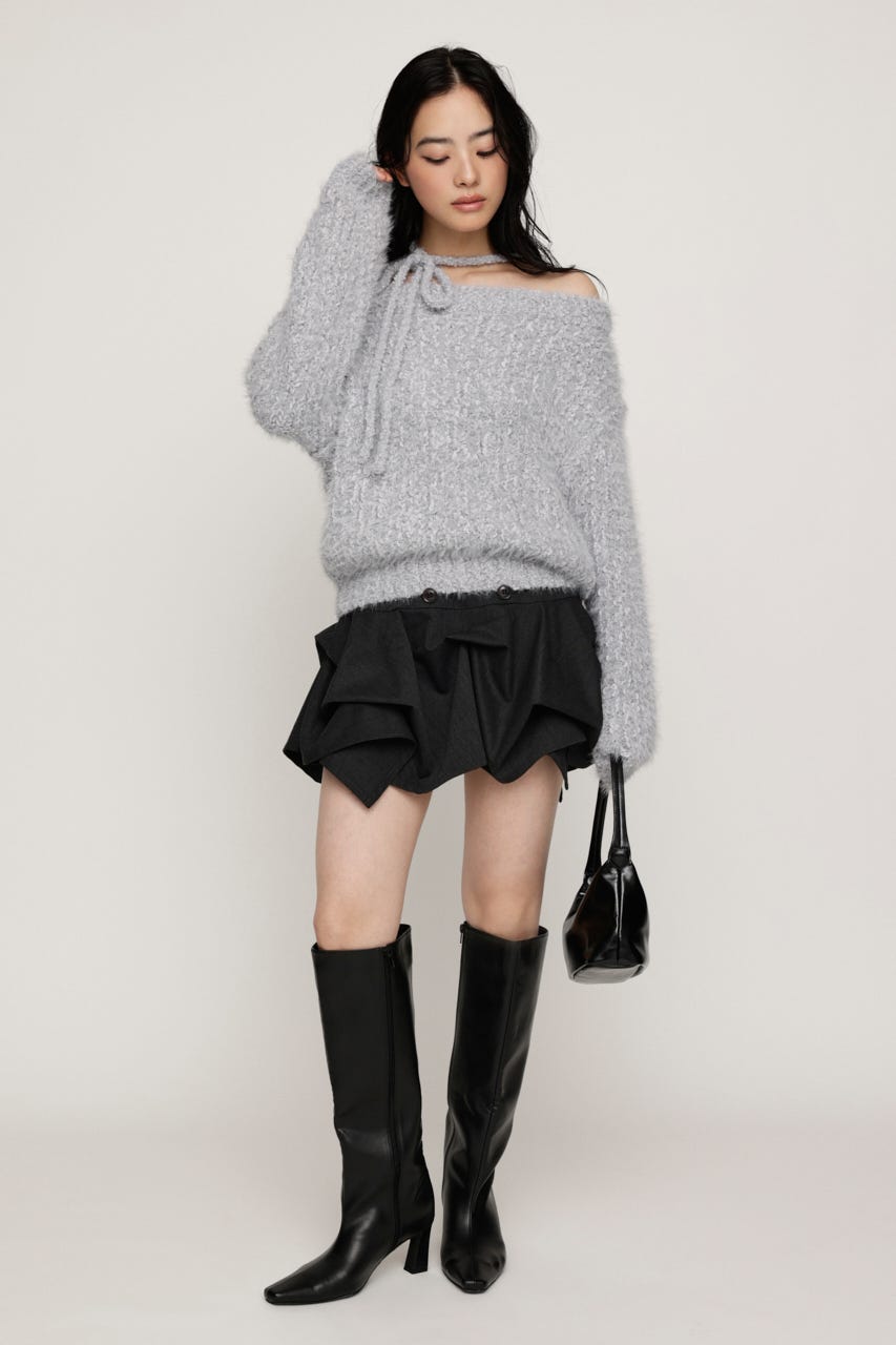 MANYWAY SHOULDER SHAGGY トップス L/GRY FREE