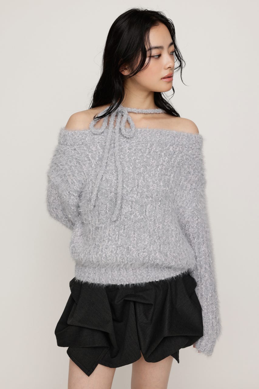 MANYWAY SHOULDER SHAGGY トップス L/GRY FREE