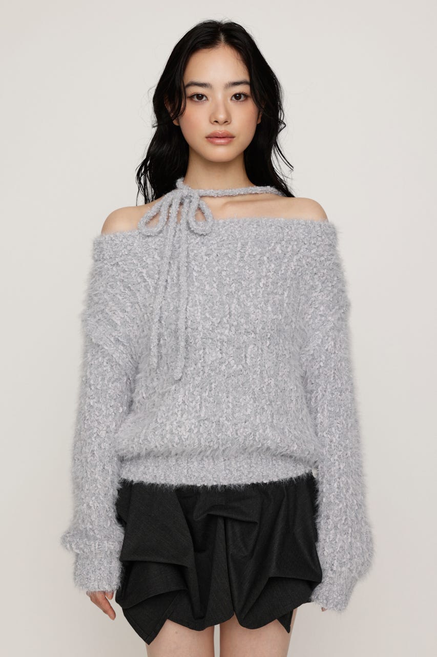 MANYWAY SHOULDER SHAGGY トップス L/GRY FREE