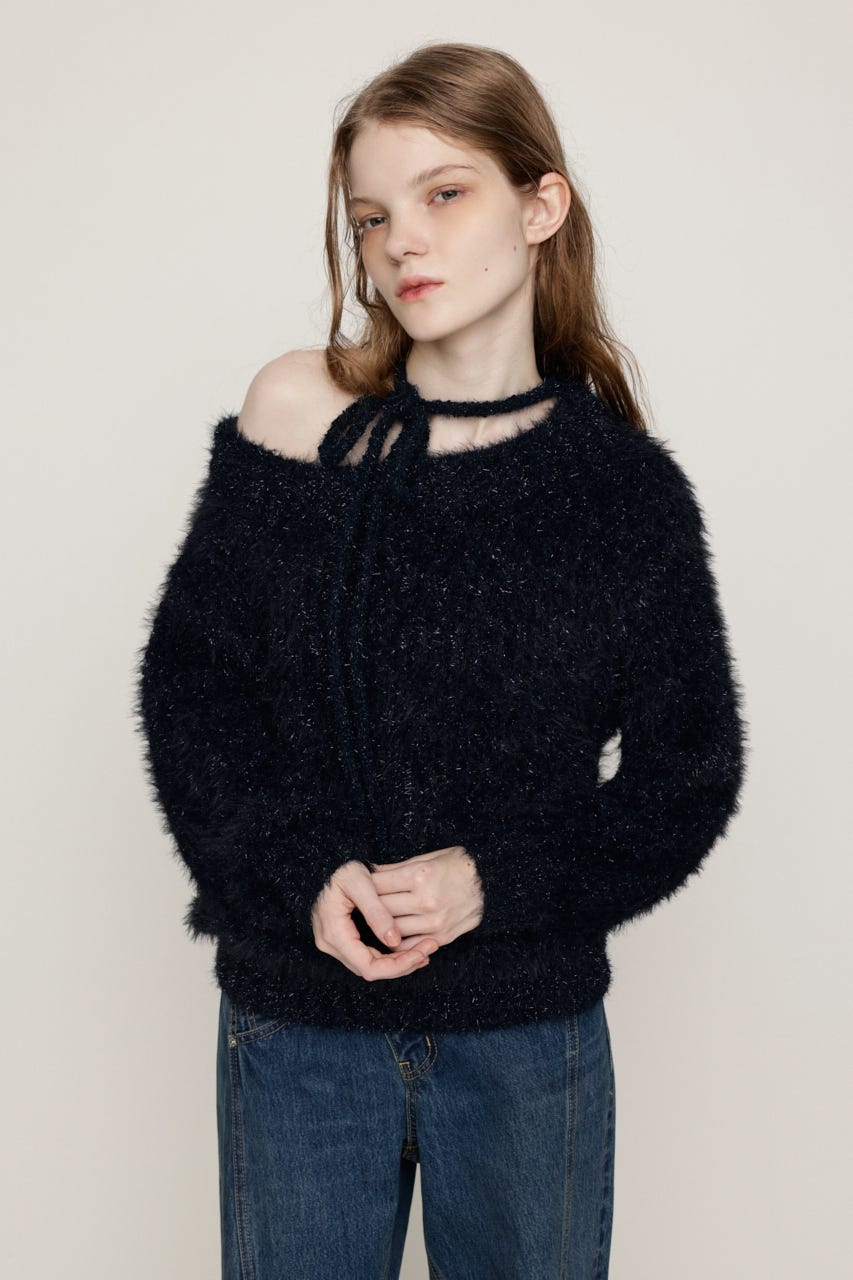 MANYWAY SHOULDER SHAGGY トップス NVY FREE