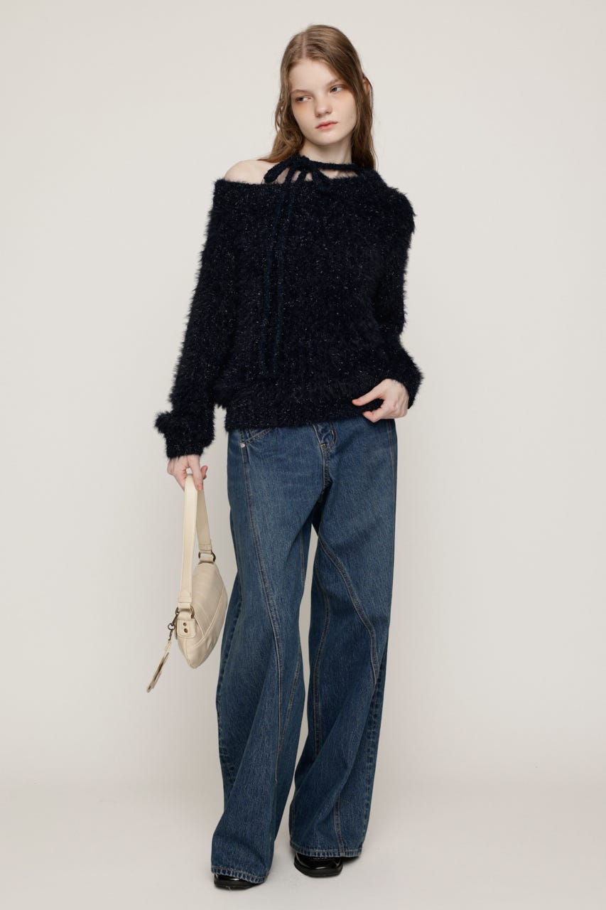 MANYWAY SHOULDER SHAGGY トップス NVY FREE
