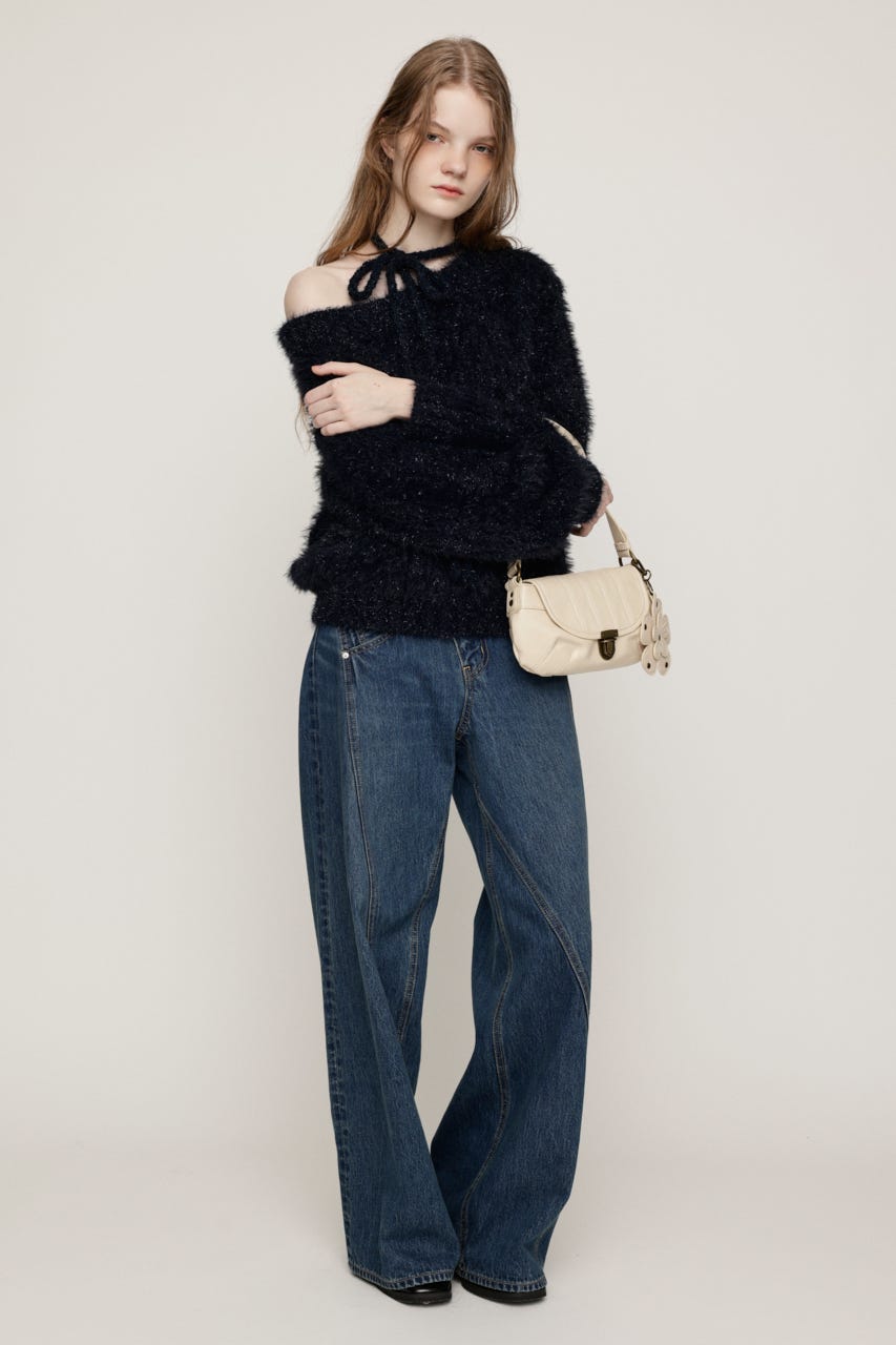 MANYWAY SHOULDER SHAGGY トップス NVY FREE