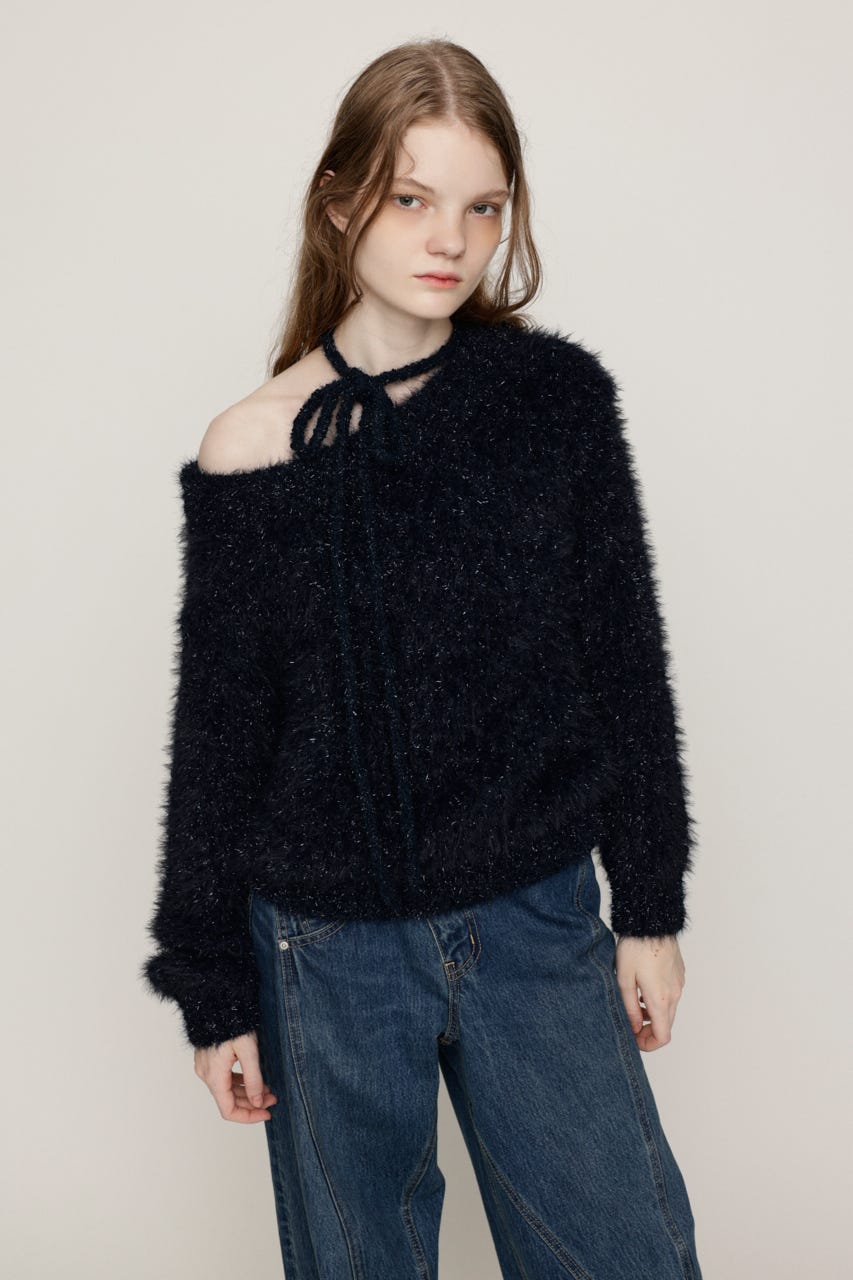 MANYWAY SHOULDER SHAGGY トップス NVY FREE