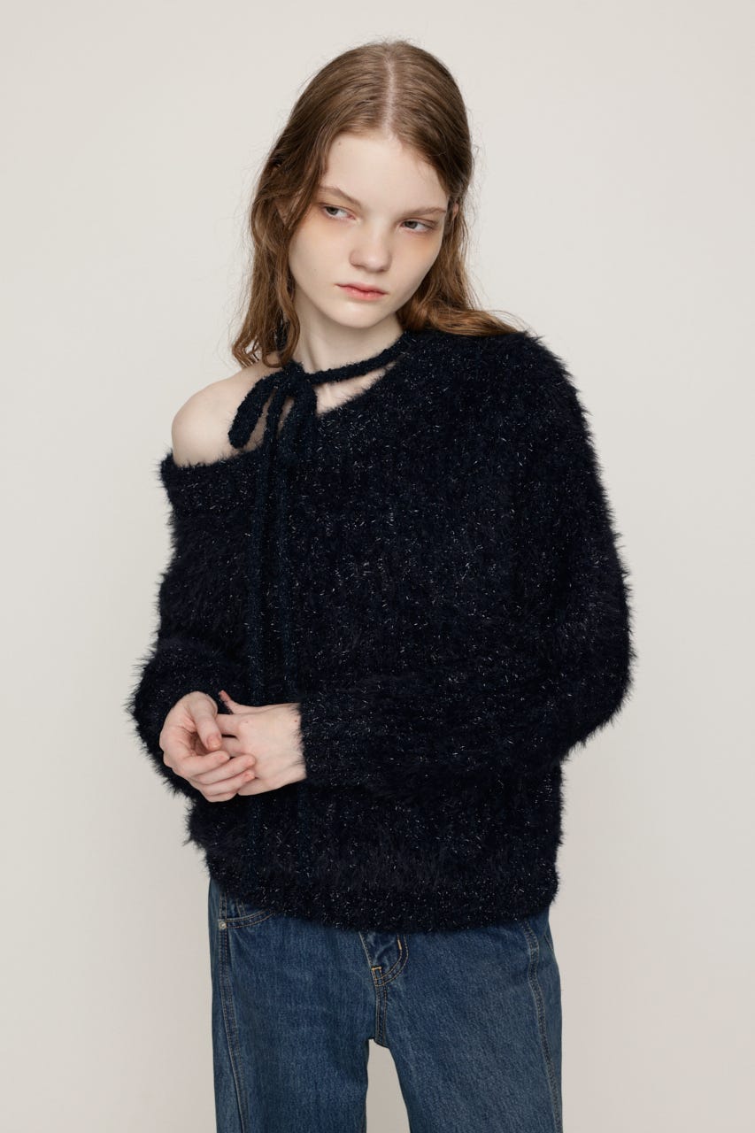 MANYWAY SHOULDER SHAGGY トップス NVY FREE