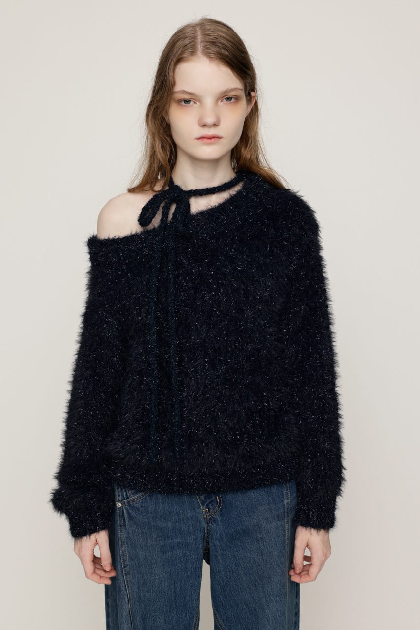 MANYWAY SHOULDER SHAGGY トップス NVY FREE
