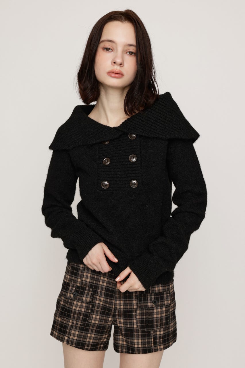 DOUBLE BUTTON OFF SHOULDER トップス BLK FREE