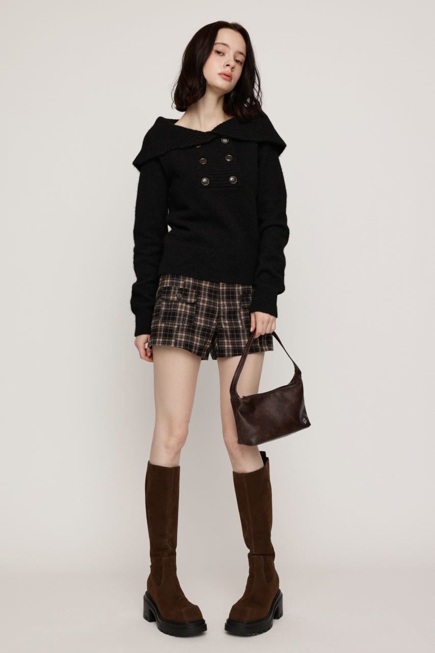 DOUBLE BUTTON OFF SHOULDER トップス BLK FREE