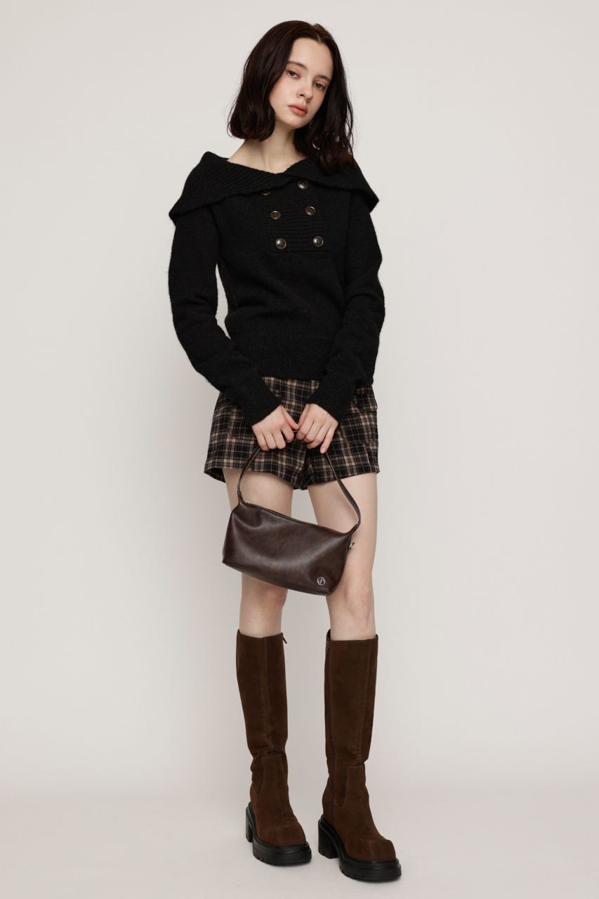 DOUBLE BUTTON OFF SHOULDER トップス BLK FREE