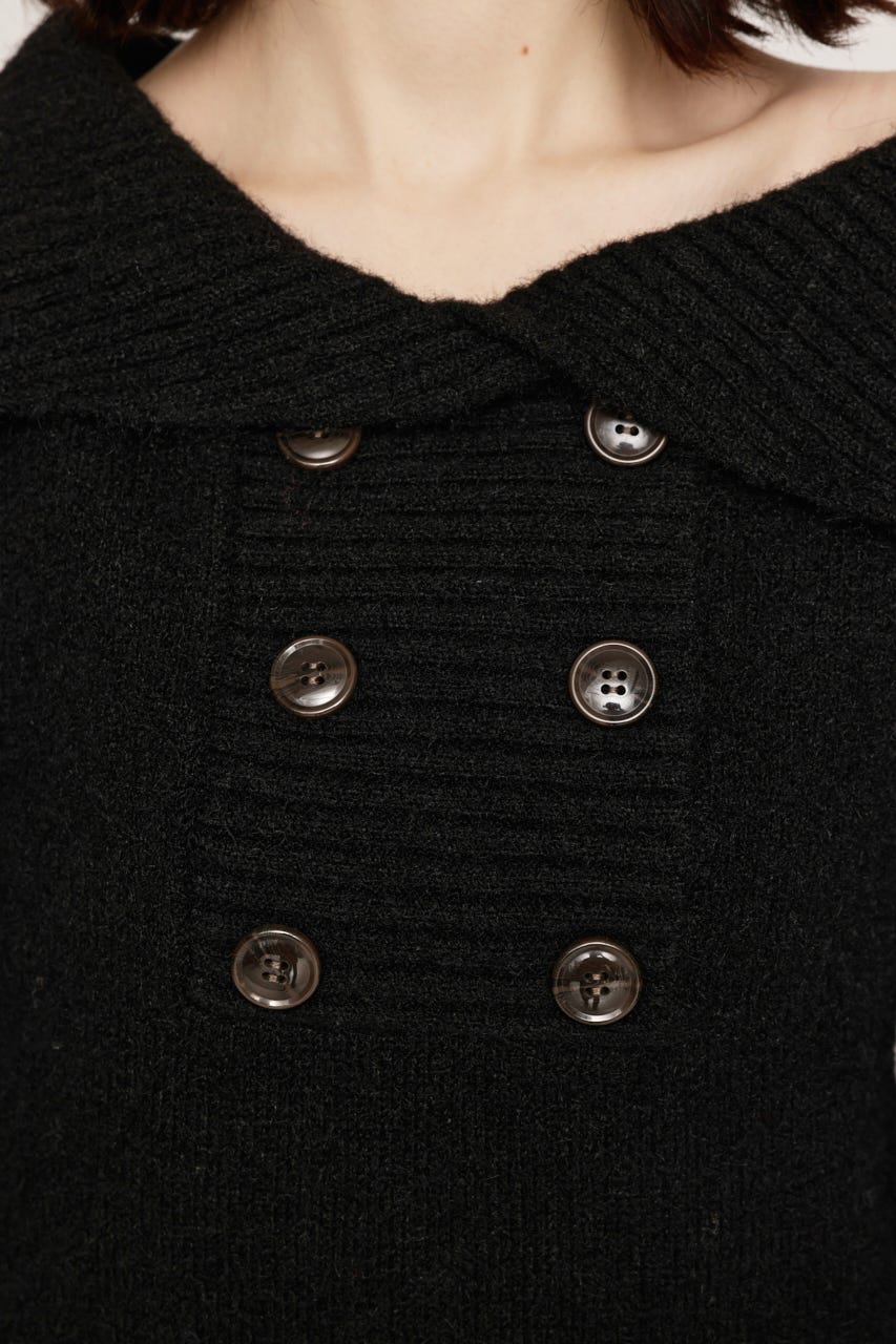 DOUBLE BUTTON OFF SHOULDER トップス BLK FREE