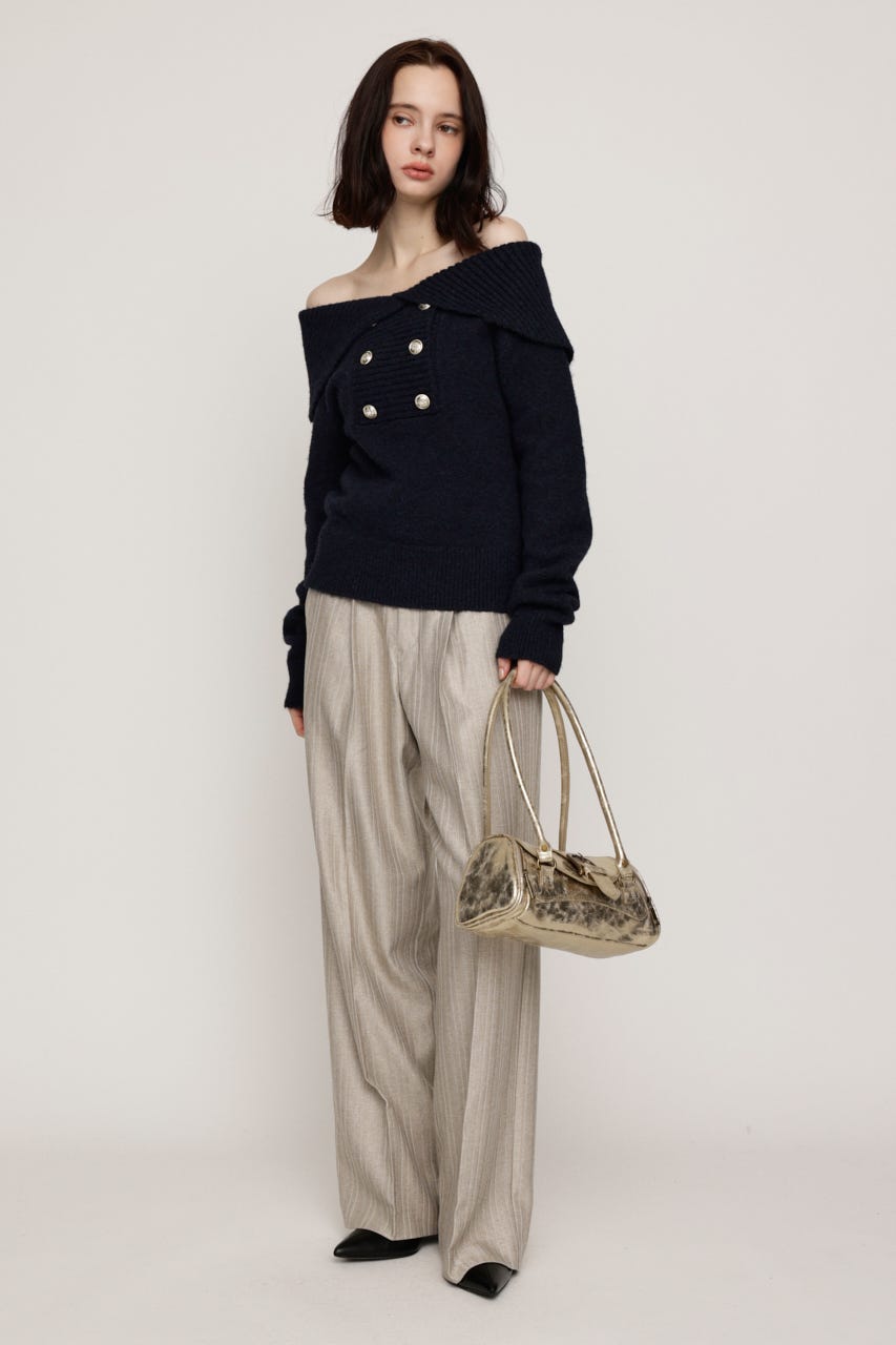 DOUBLE BUTTON OFF SHOULDER トップス NVY FREE