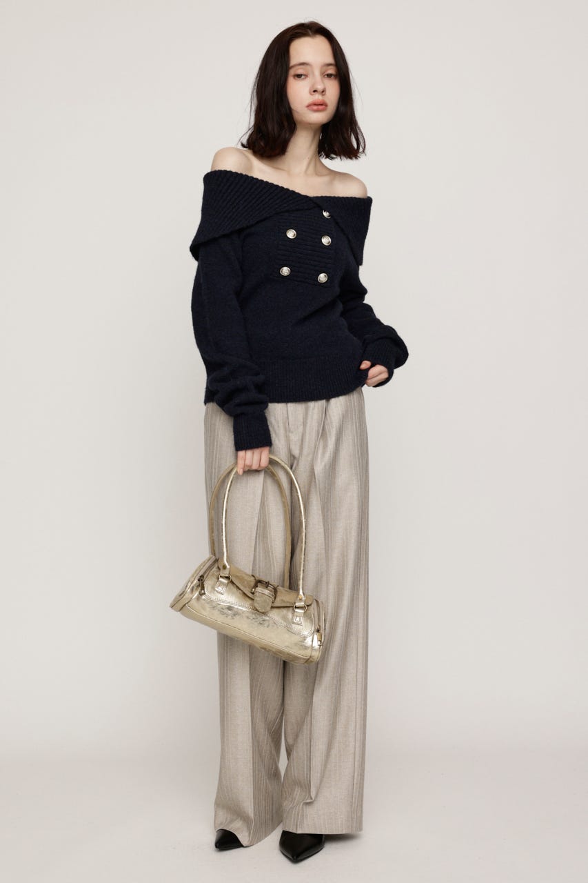 DOUBLE BUTTON OFF SHOULDER トップス NVY FREE