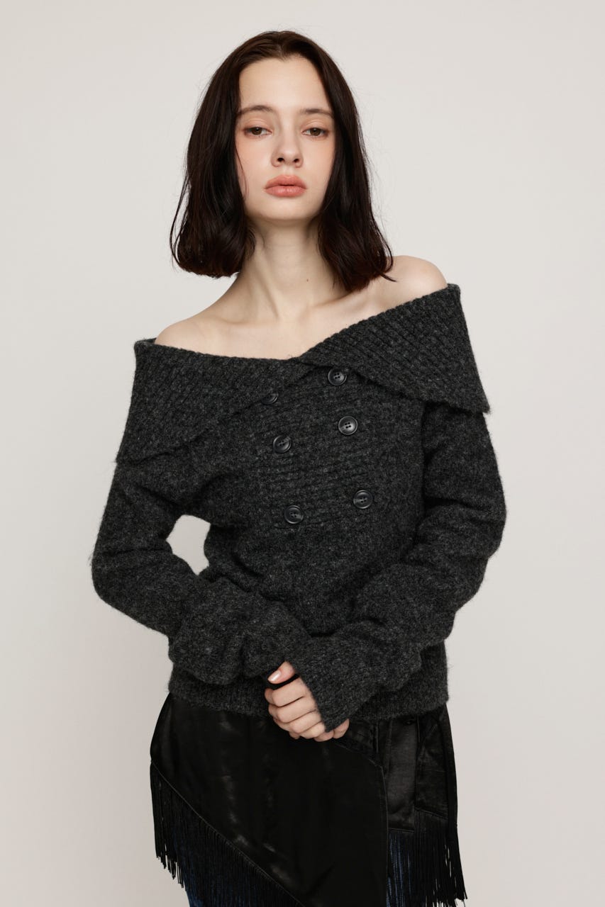 DOUBLE BUTTON OFF SHOULDER トップス T.GRY FREE