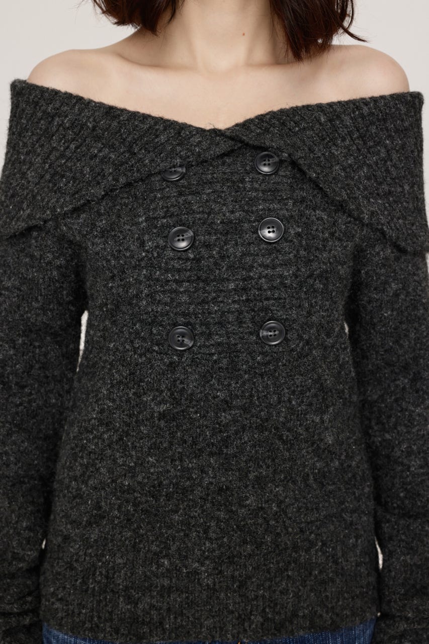 DOUBLE BUTTON OFF SHOULDER トップス T.GRY FREE