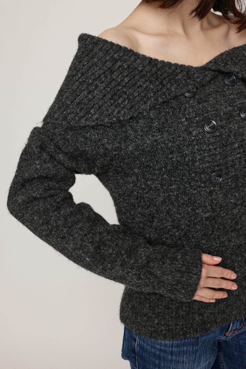 DOUBLE BUTTON OFF SHOULDER トップス T.GRY FREE