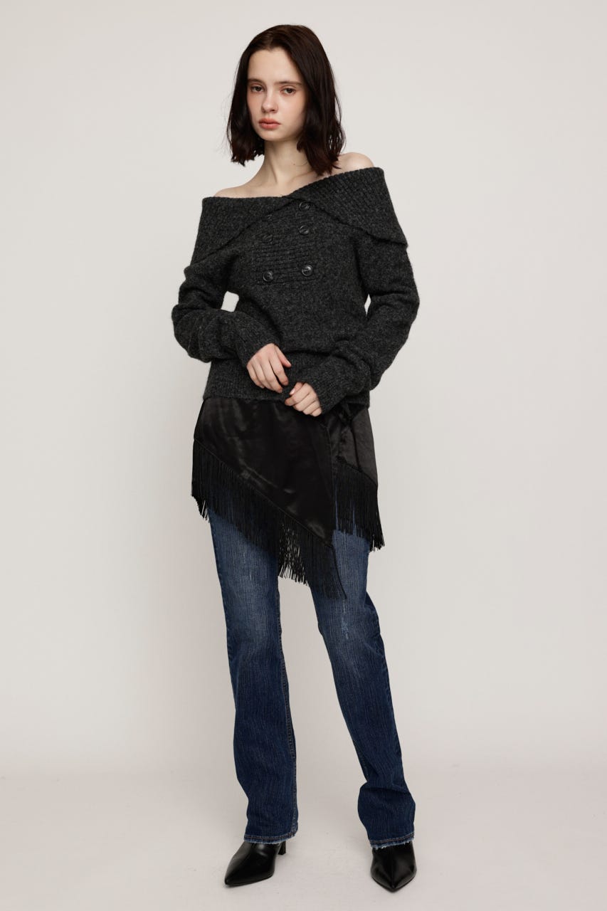 DOUBLE BUTTON OFF SHOULDER トップス T.GRY FREE