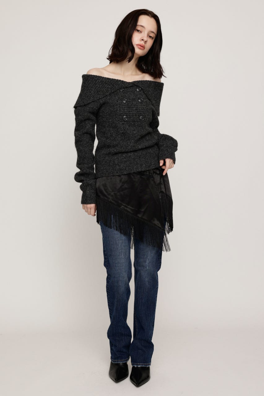 DOUBLE BUTTON OFF SHOULDER トップス T.GRY FREE