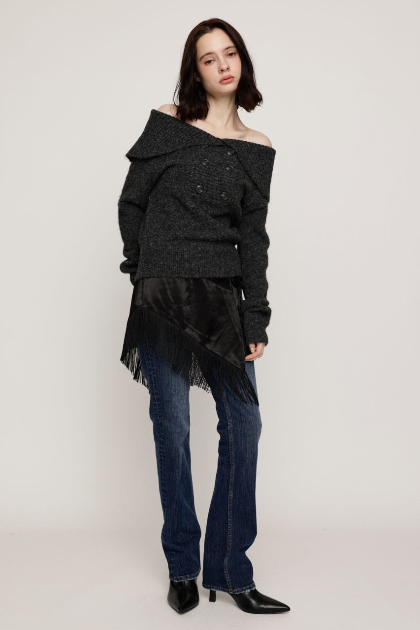 DOUBLE BUTTON OFF SHOULDER トップス T.GRY FREE