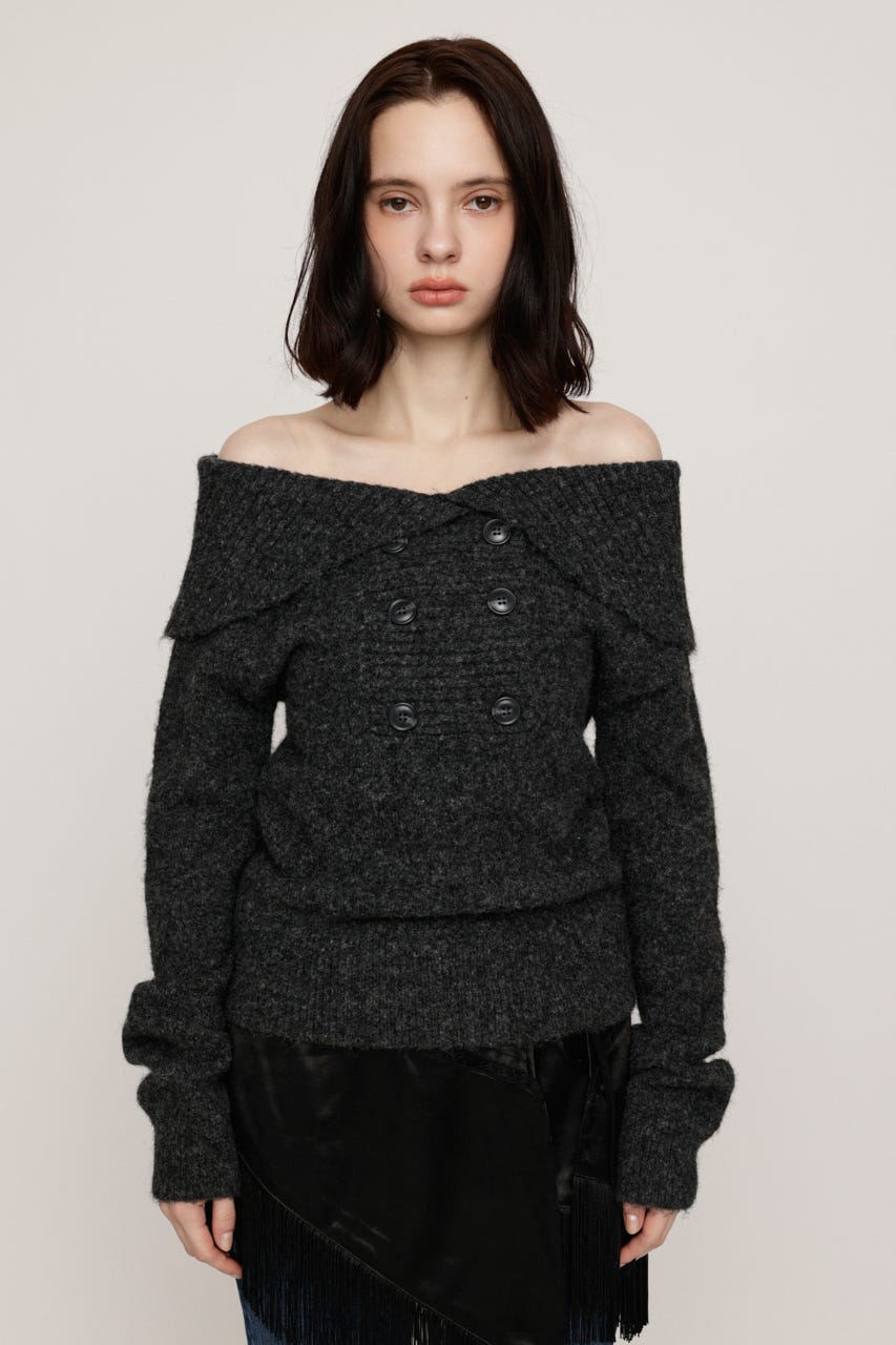 DOUBLE BUTTON OFF SHOULDER トップス T.GRY FREE