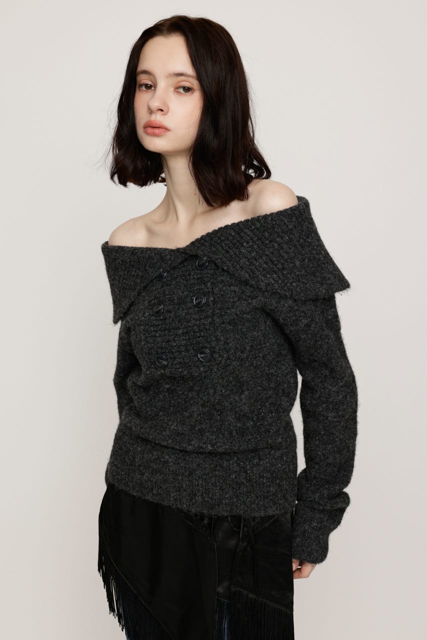 DOUBLE BUTTON OFF SHOULDER トップス T.GRY FREE