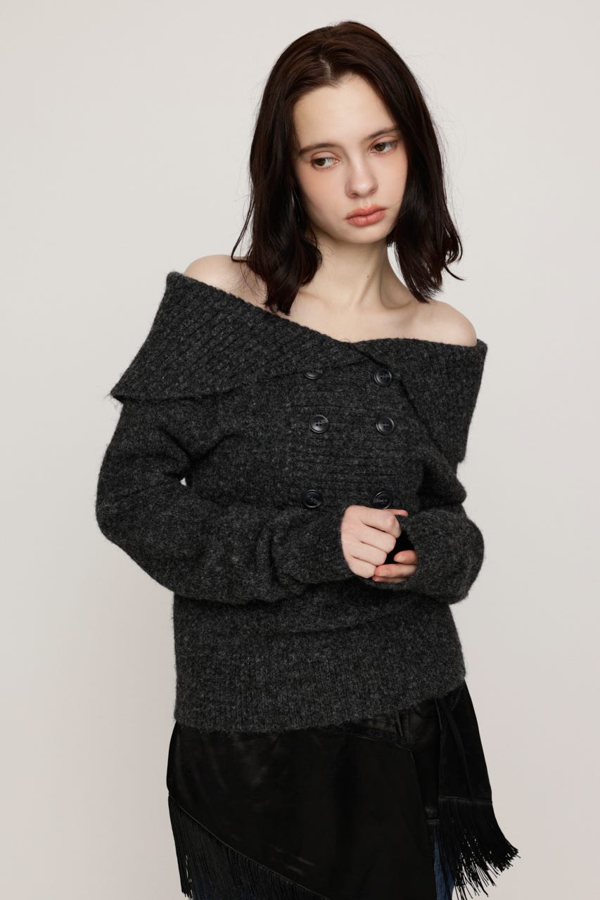 DOUBLE BUTTON OFF SHOULDER トップス T.GRY FREE