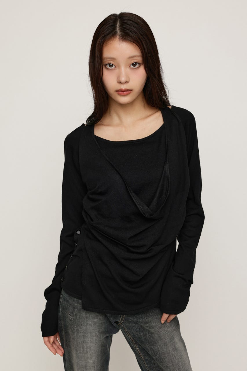 HALTER LAYERED COWL NECK トップス BLK FREE