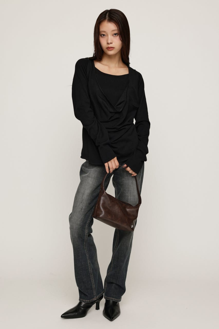 HALTER LAYERED COWL NECK トップス BLK FREE