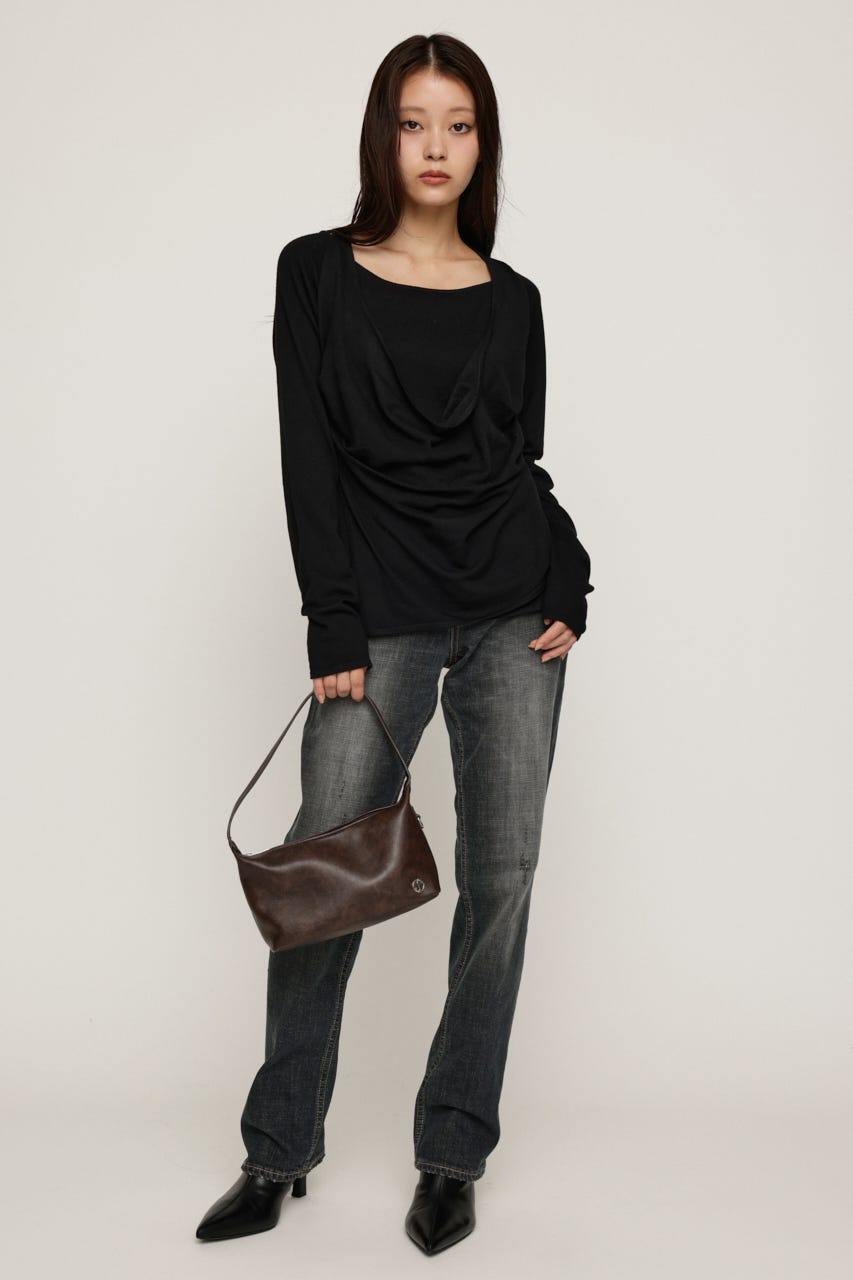 HALTER LAYERED COWL NECK トップス BLK FREE