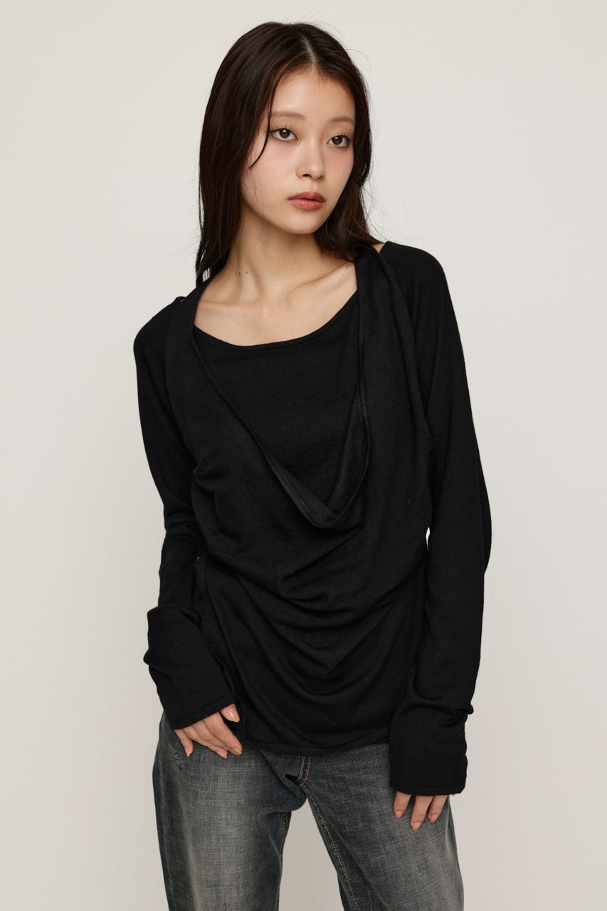HALTER LAYERED COWL NECK トップス BLK FREE