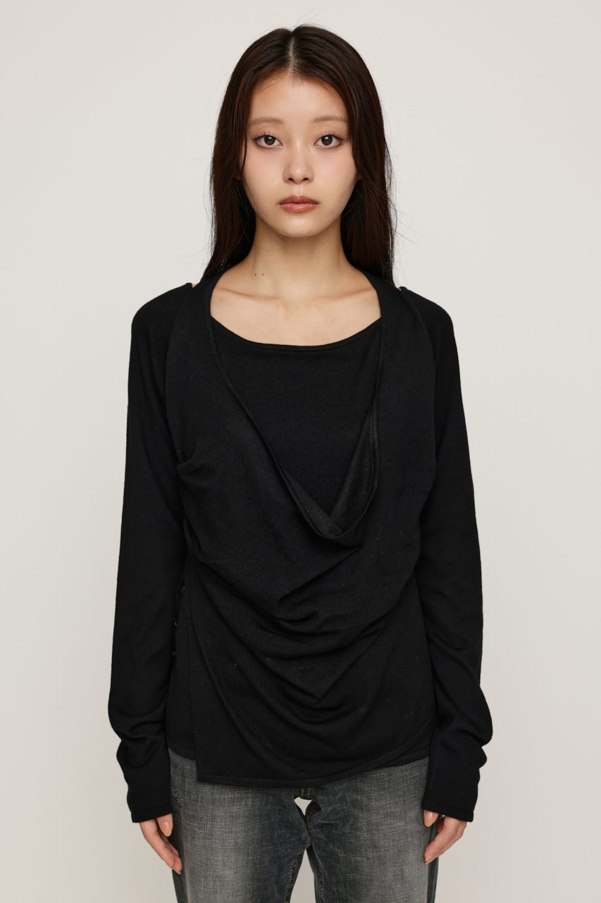 HALTER LAYERED COWL NECK トップス BLK FREE