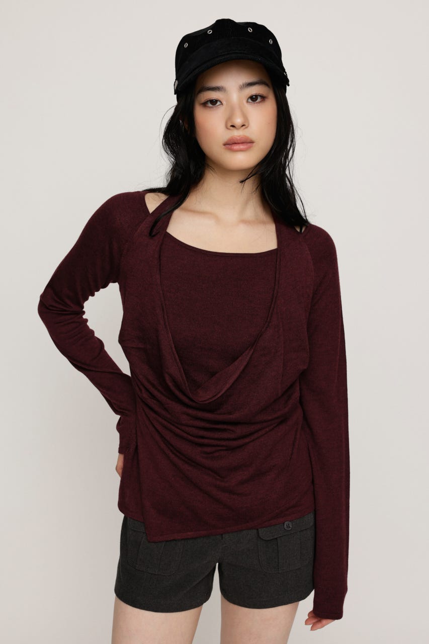HALTER LAYERED COWL NECK トップス D/RED FREE