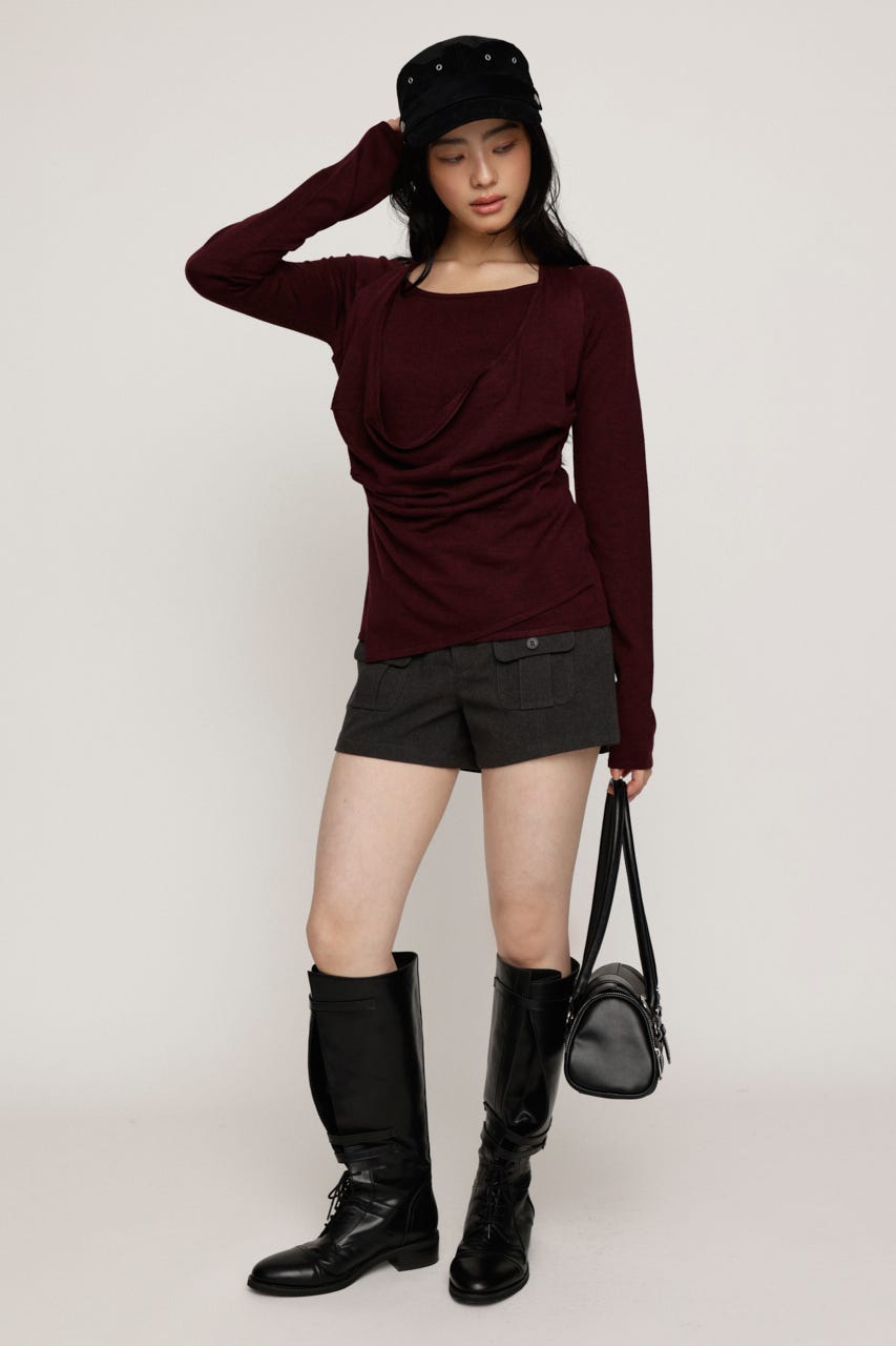 HALTER LAYERED COWL NECK トップス D/RED FREE
