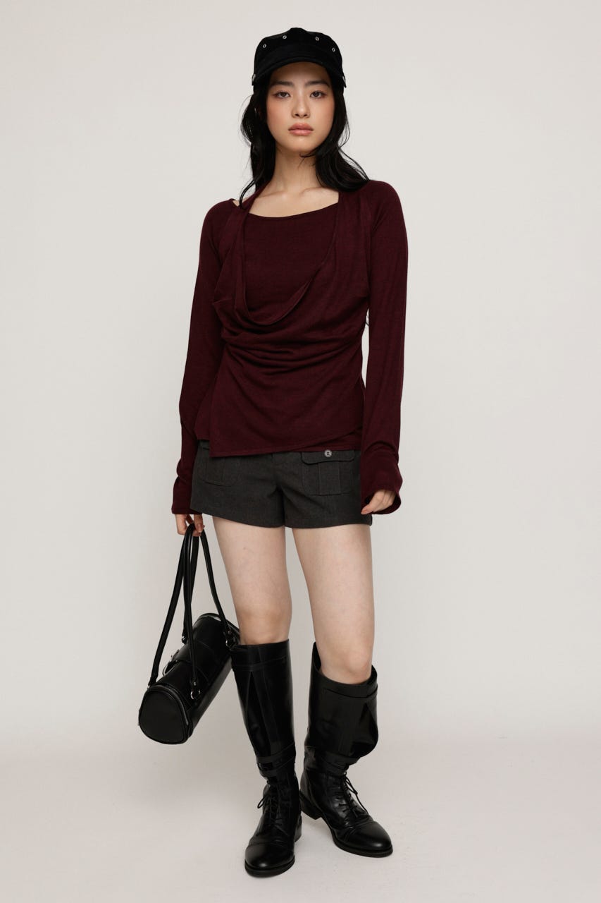 HALTER LAYERED COWL NECK トップス D/RED FREE