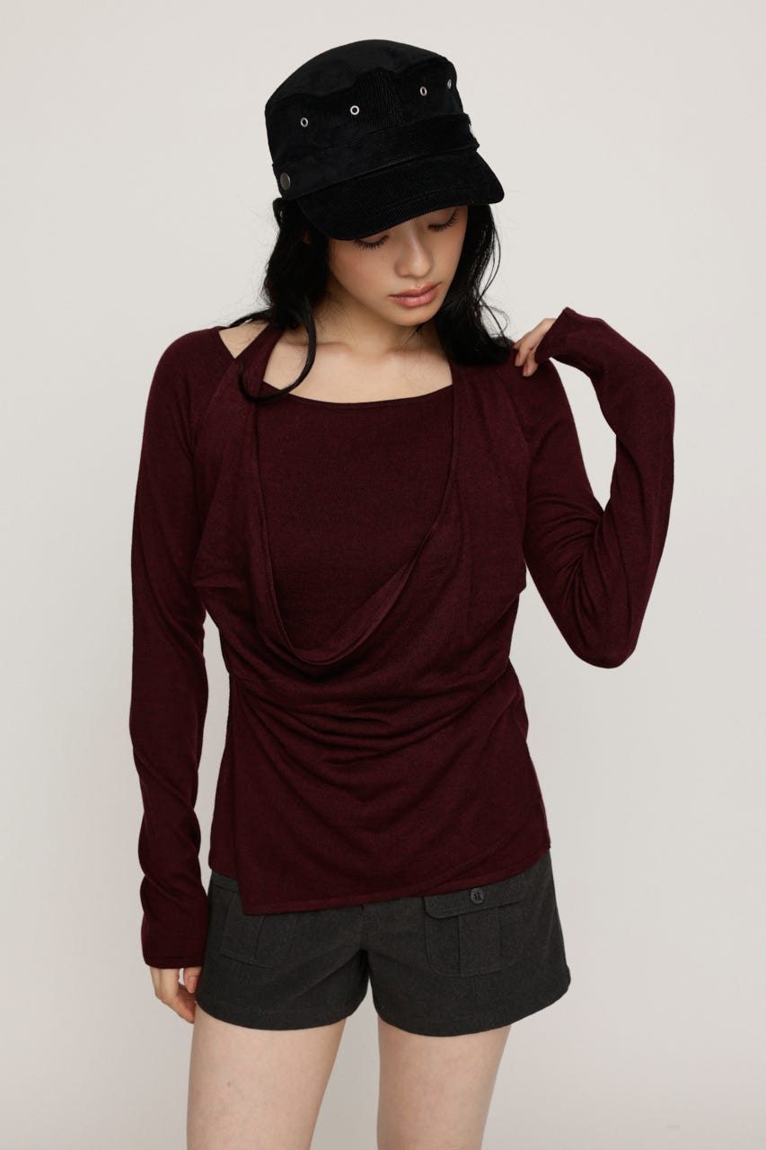HALTER LAYERED COWL NECK トップス D/RED FREE