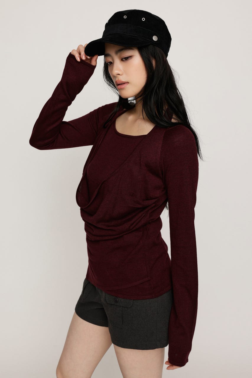 HALTER LAYERED COWL NECK トップス D/RED FREE
