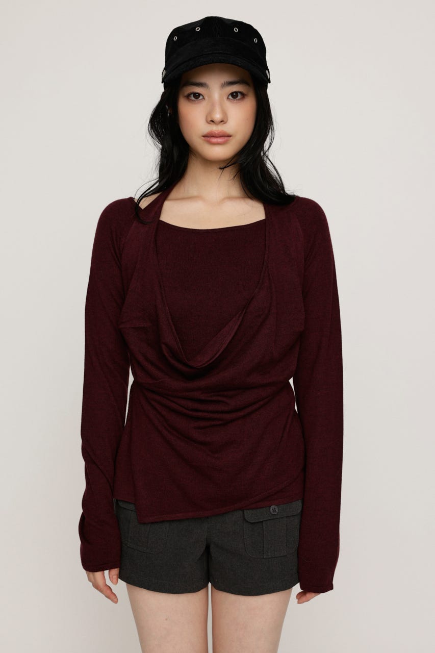 HALTER LAYERED COWL NECK トップス D/RED FREE