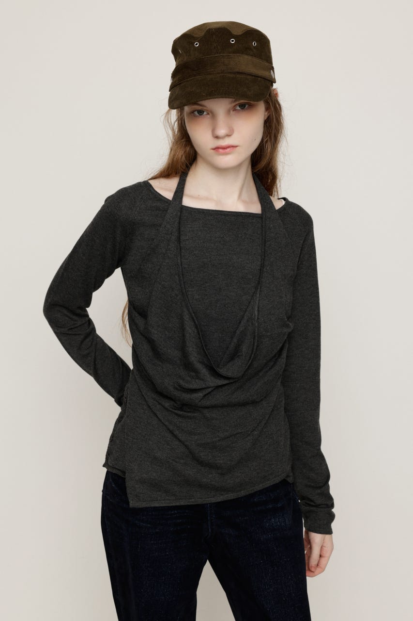 HALTER LAYERED COWL NECK トップス T.GRY FREE