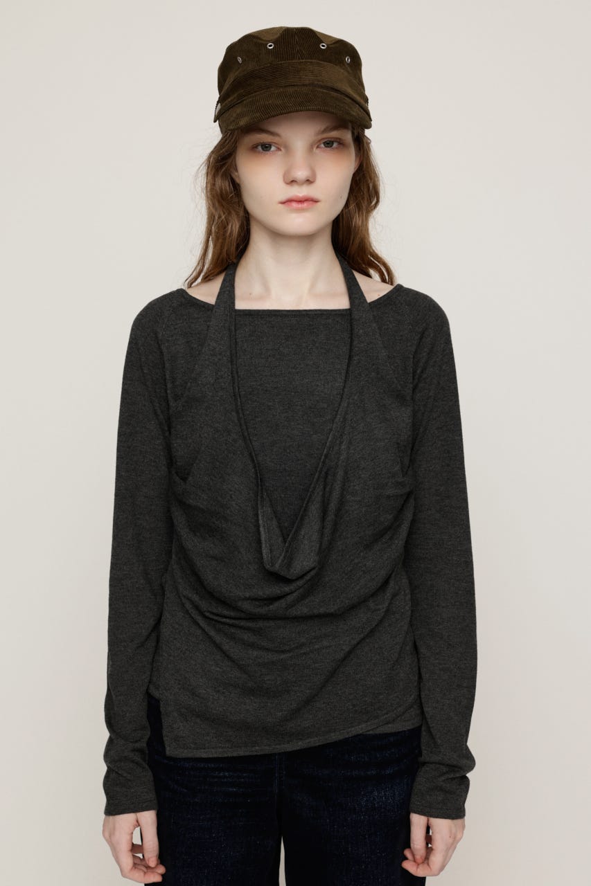 HALTER LAYERED COWL NECK トップス T.GRY FREE