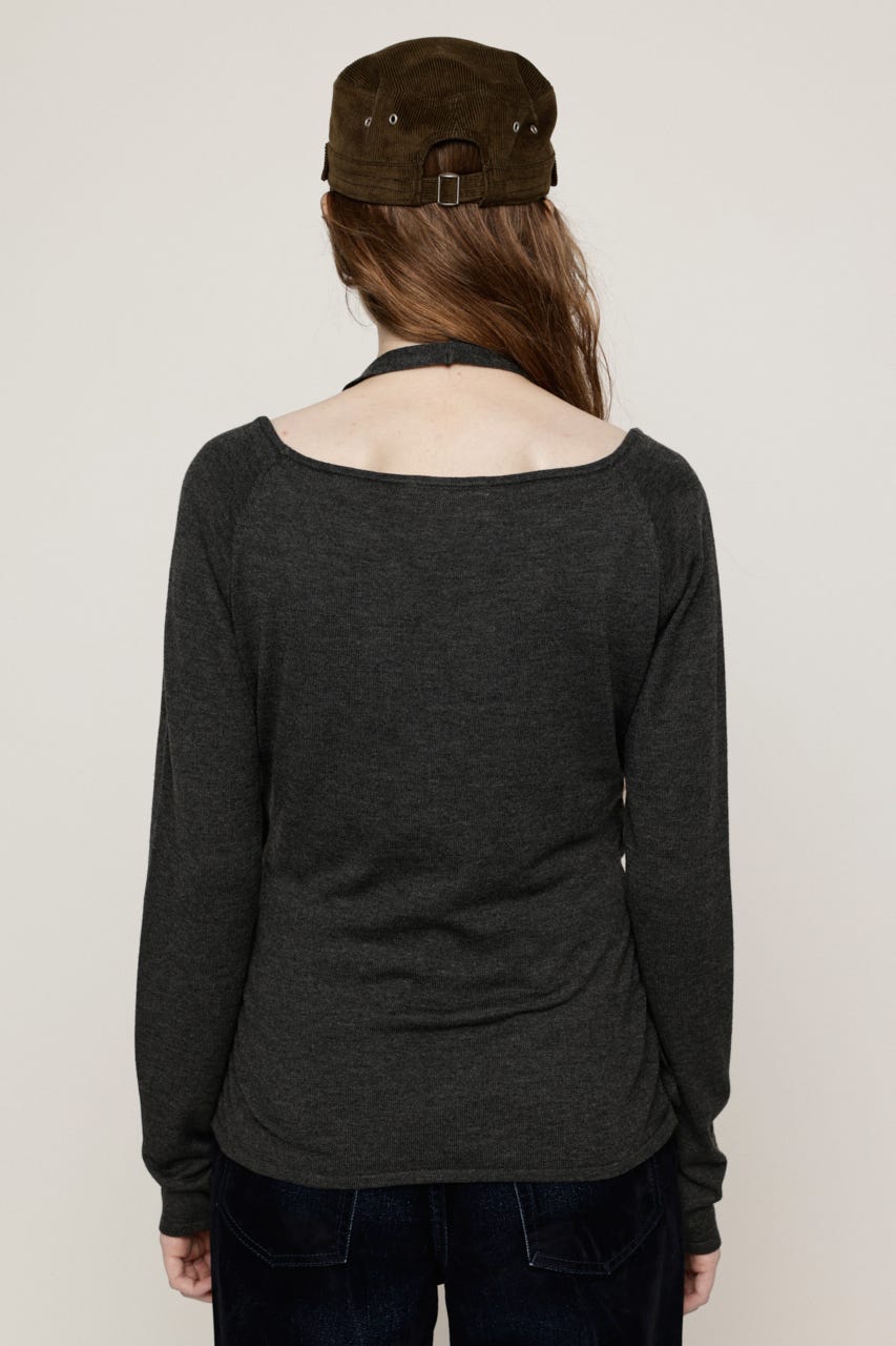 HALTER LAYERED COWL NECK トップス T.GRY FREE