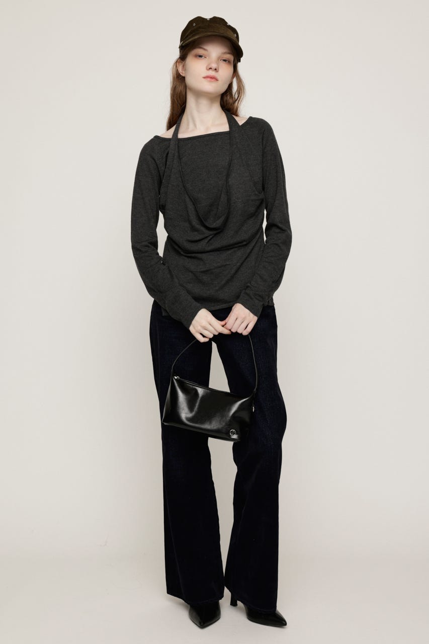 HALTER LAYERED COWL NECK トップス T.GRY FREE