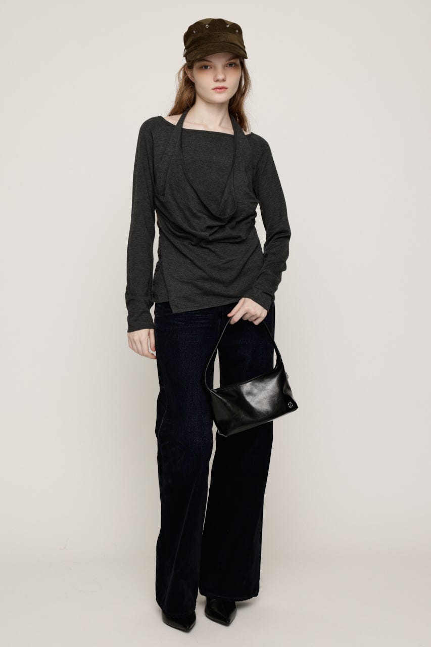 HALTER LAYERED COWL NECK トップス T.GRY FREE