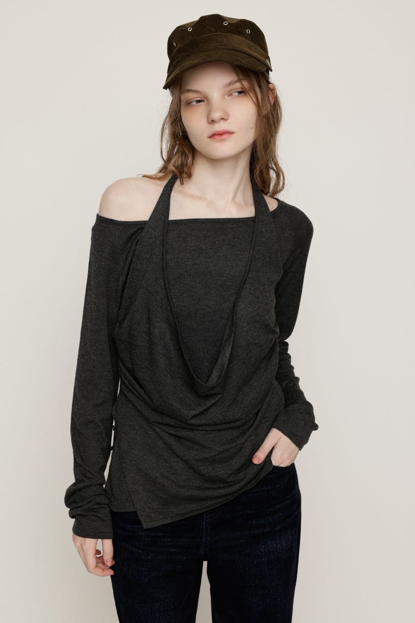 HALTER LAYERED COWL NECK トップス T.GRY FREE