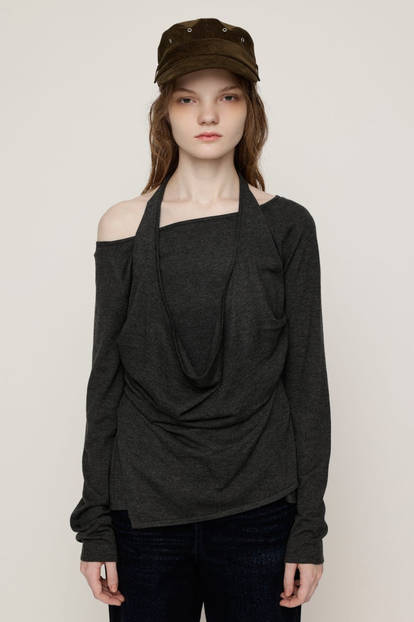 HALTER LAYERED COWL NECK トップス T.GRY FREE
