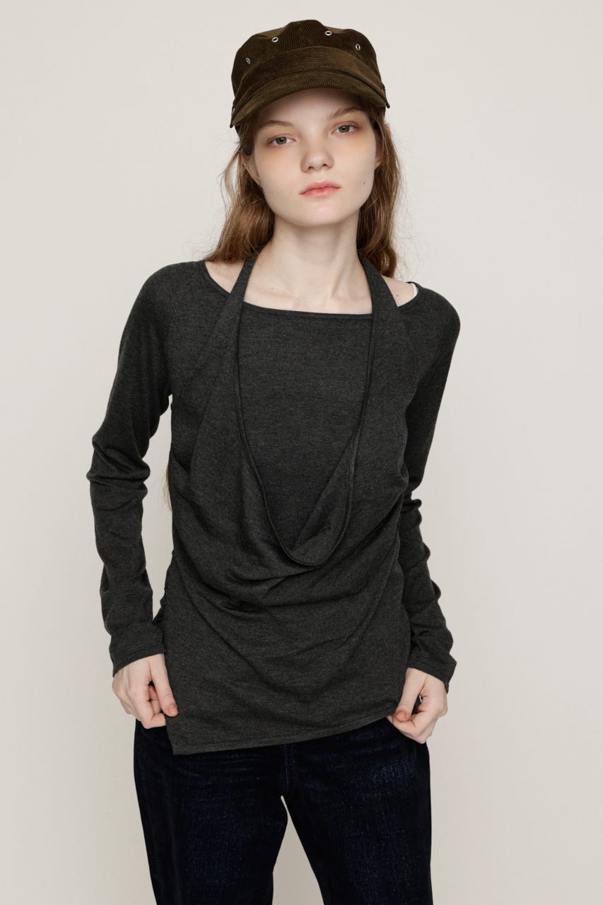 HALTER LAYERED COWL NECK トップス T.GRY FREE