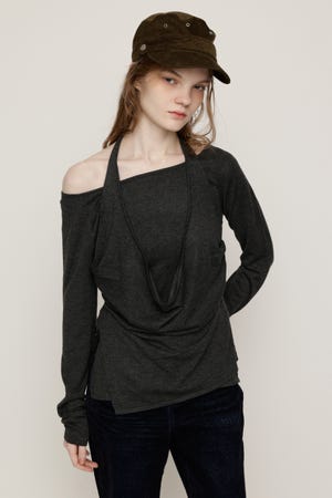 HALTER LAYERED COWL NECK トップス