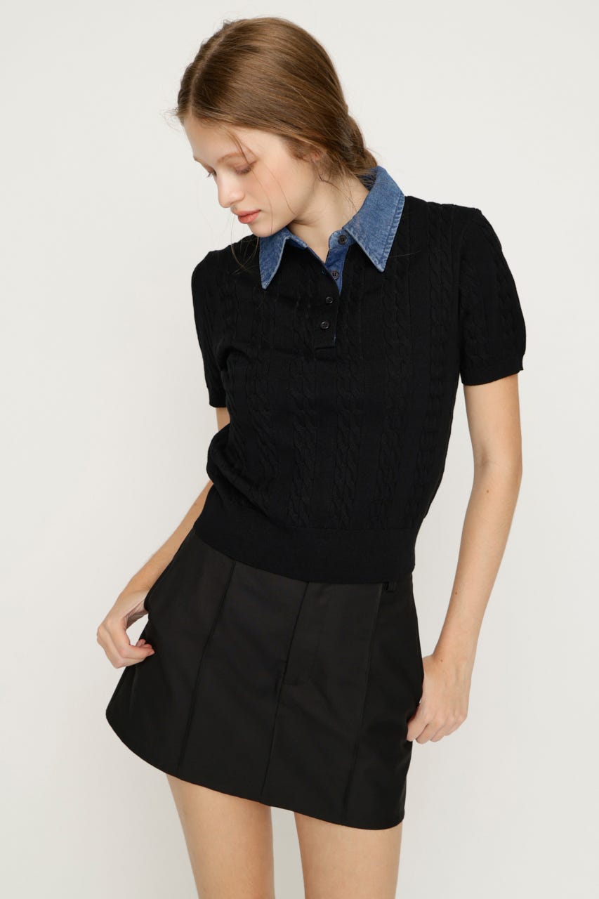 COLLAR DOCKING KNIT トップス BLK FREE