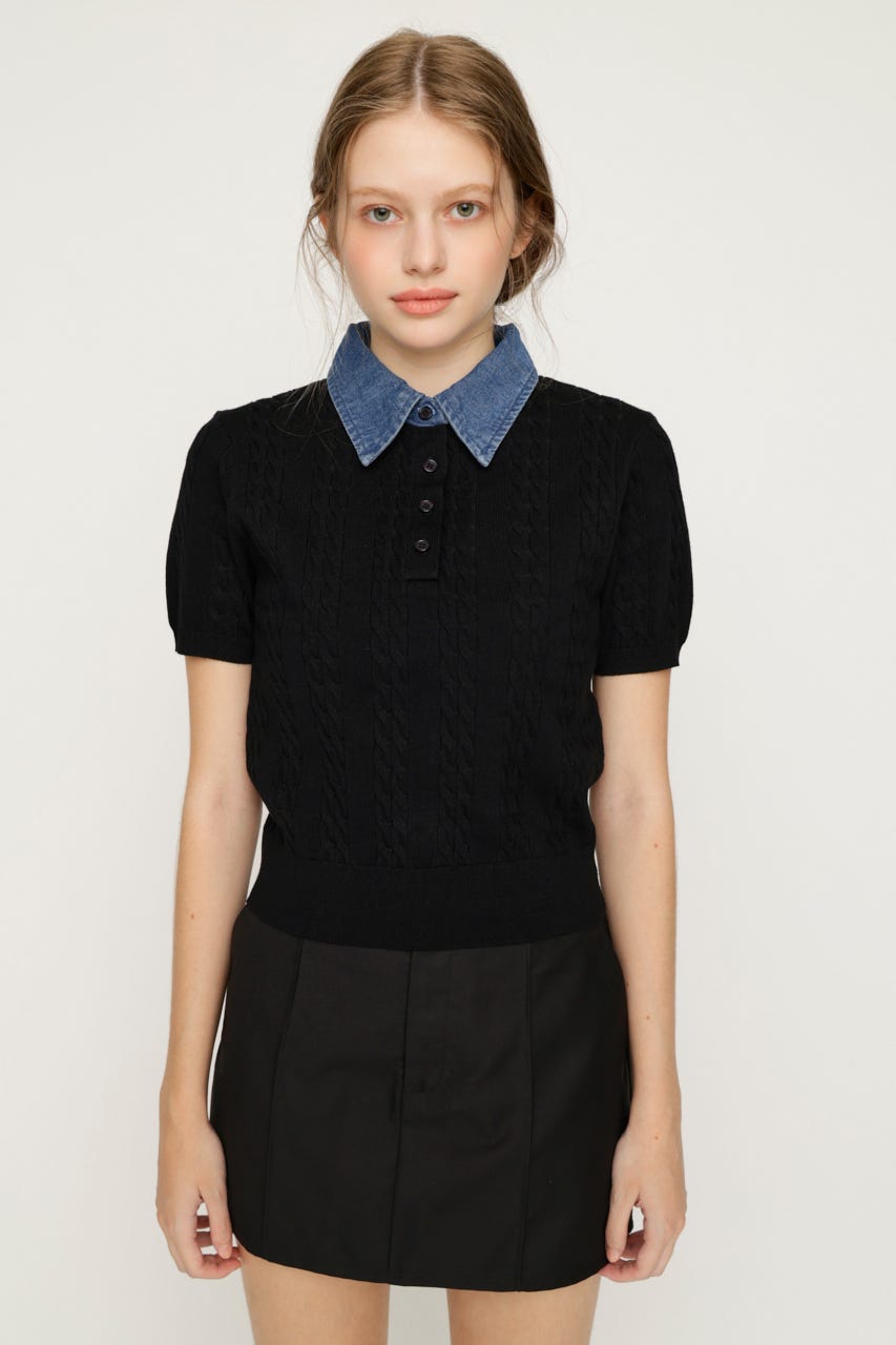 COLLAR DOCKING KNIT トップス BLK FREE